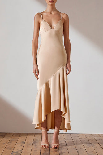 LUXE BIAS ASYMMETRICAL SLIP DRESS - CHAMPAGNE