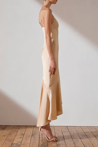 LUXE BIAS ASYMMETRICAL SLIP DRESS - CHAMPAGNE