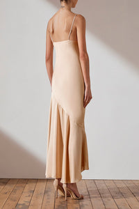 LUXE BIAS ASYMMETRICAL SLIP DRESS - CHAMPAGNE