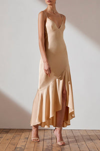 LUXE BIAS ASYMMETRICAL SLIP DRESS - CHAMPAGNE