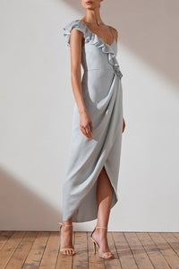 LUXE ASYMMETRICAL FRILL DRESS - CLOUD