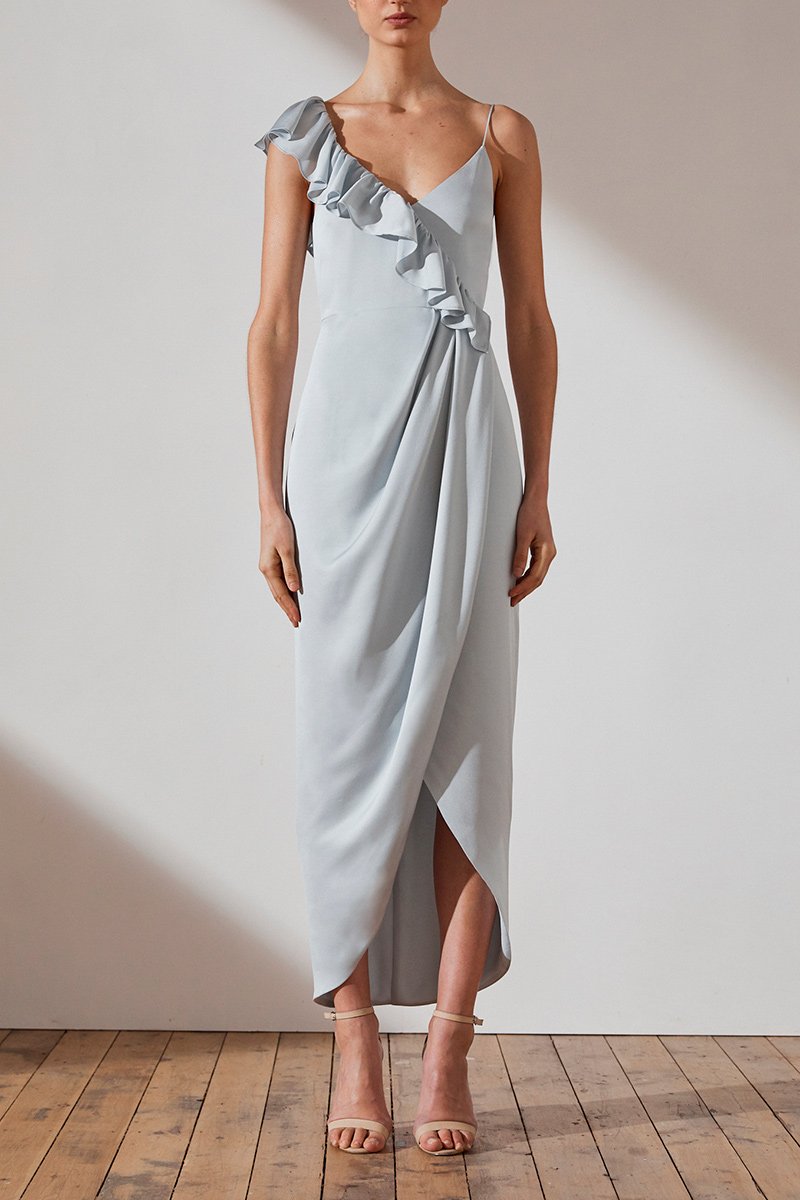 LUXE ASYMMETRICAL FRILL DRESS - CLOUD