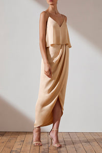 LUXE COCKTAIL FRILL DRESS - CHAMPAGNE