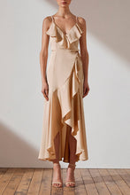 Load image into Gallery viewer, LUXE BIAS FRILL WRAP DRESS - CHAMPAGNE