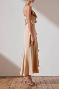 LUXE BIAS FRILL WRAP DRESS - CHAMPAGNE