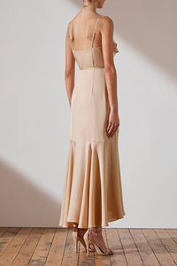 LUXE BIAS FRILL WRAP DRESS - CHAMPAGNE