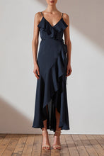 Load image into Gallery viewer, LUXE BIAS FRILL WRAP DRESS - SAPPHIRE