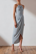 Load image into Gallery viewer, CORE HIGH NECK RUCHED DRESS - POWDER BLUE