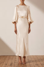 Load image into Gallery viewer, LA LUNE BALLOON SLEEVE MIDI DRESS WITH BELT - CREAM