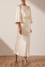 Load image into Gallery viewer, LA LUNE BALLOON SLEEVE MIDI DRESS WITH BELT - CREAM