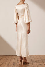 Load image into Gallery viewer, LA LUNE BALLOON SLEEVE MIDI DRESS WITH BELT - CREAM