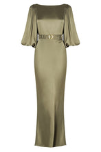 Load image into Gallery viewer, GISELLE BALLOON SLEEVE MIDI DRESS WITH BELT - MOSS