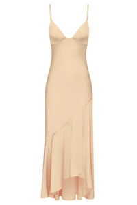 LUXE BIAS ASYMMETRICAL SLIP DRESS - CHAMPAGNE