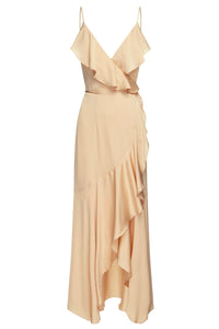 LUXE BIAS FRILL WRAP DRESS - CHAMPAGNE