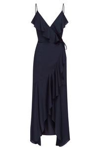 LUXE BIAS FRILL WRAP DRESS - SAPPHIRE